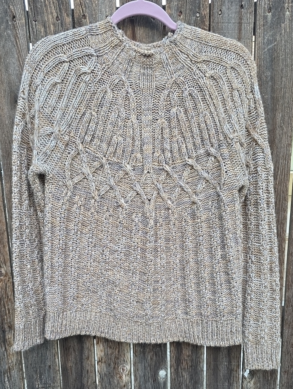 Elsamanda Womens Taupe Cable Knit Sweater Alpaca Wool Blend